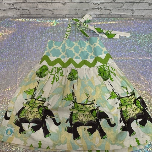 ApPEARel Tree Size 4T Ivory Green Halter Dress Elephant Polka Dot - Picture 2 of 10